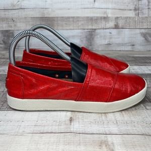 Toms Red Leather Like Slip On Loafer Shoe Size 7